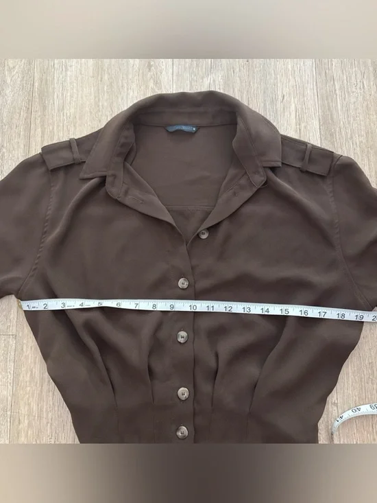 Zara Women's Chocolate Brown Button-Front Collared Blouse Small - Picture 2 of 4